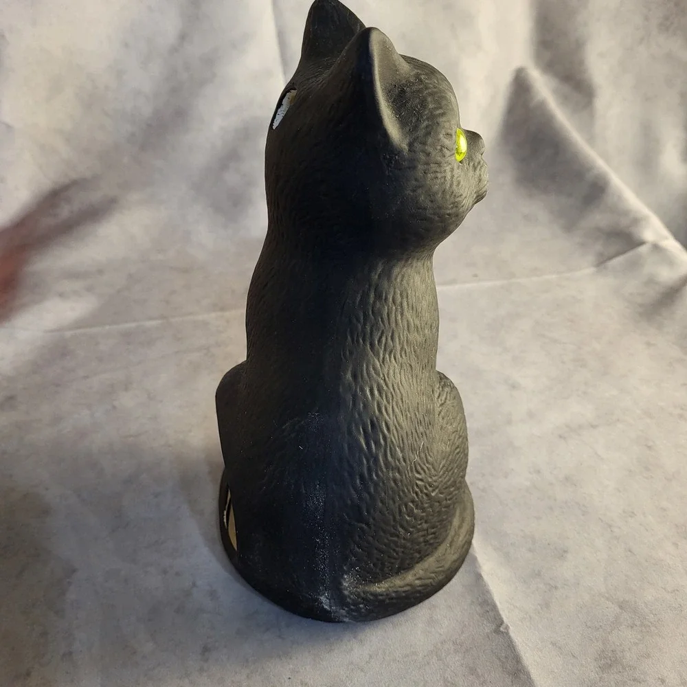 Vintage Halloween Black Cat Pumpkin Votive Tealight Holder Glowing Eyes